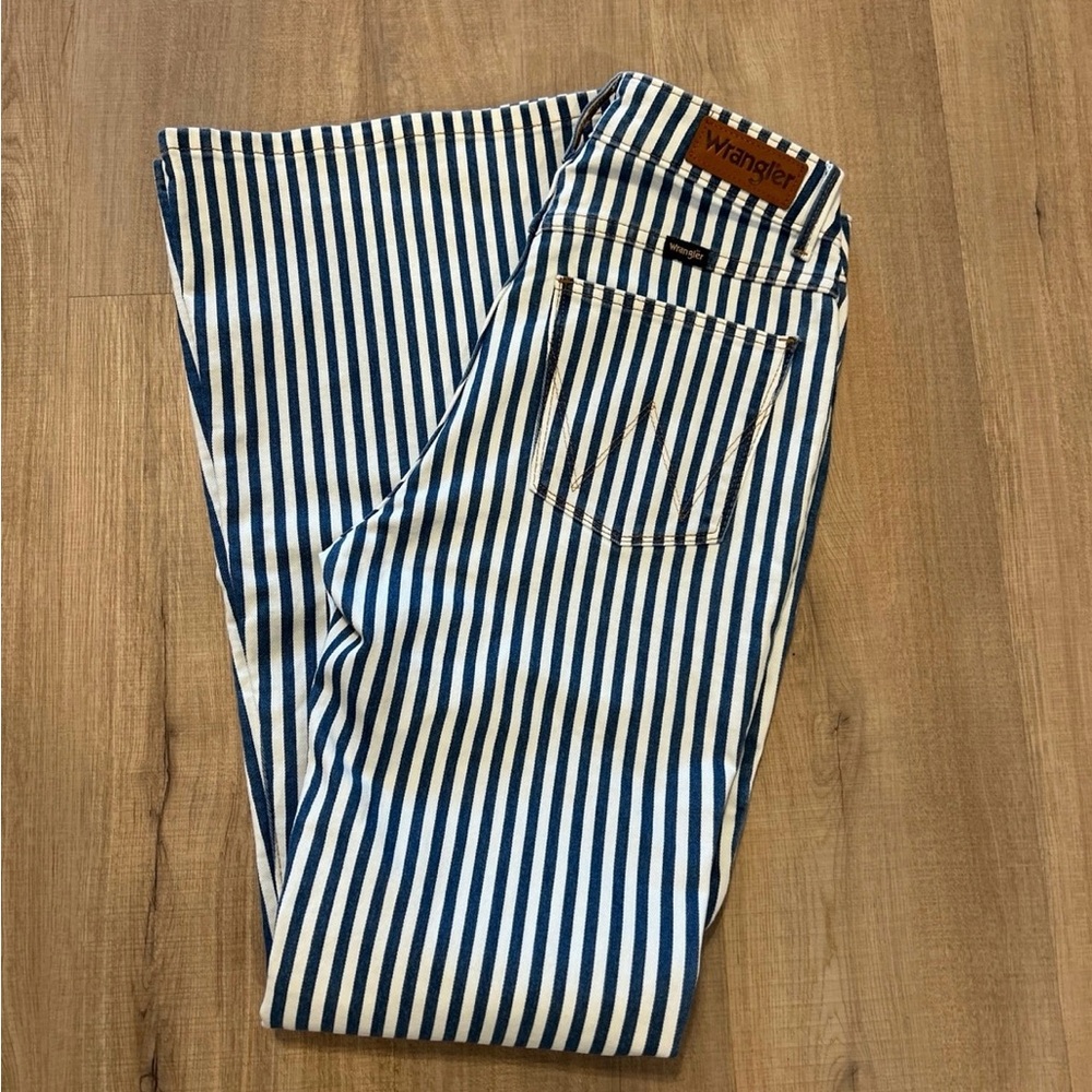 Wrangler Blue and White Striped Bell Bottom Jeans